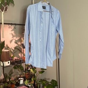 Men's Dress Shirt Blue Patterned Long Sleeve Button Down‎ Career 16.5